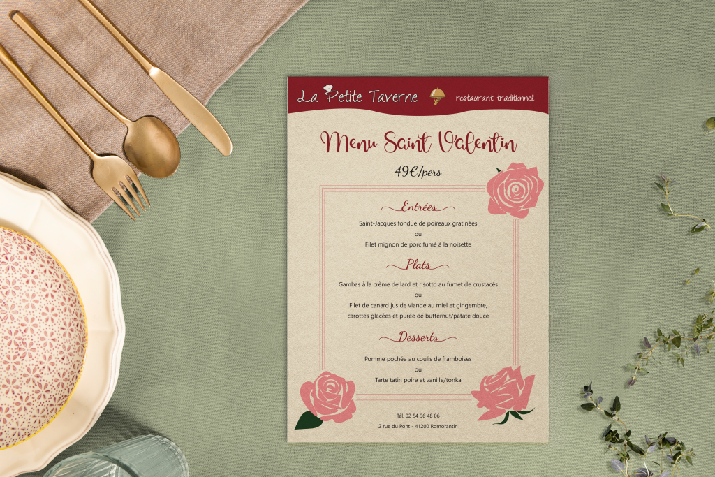 Menu Saint Valentin pour le restaurant La Petite Taverne